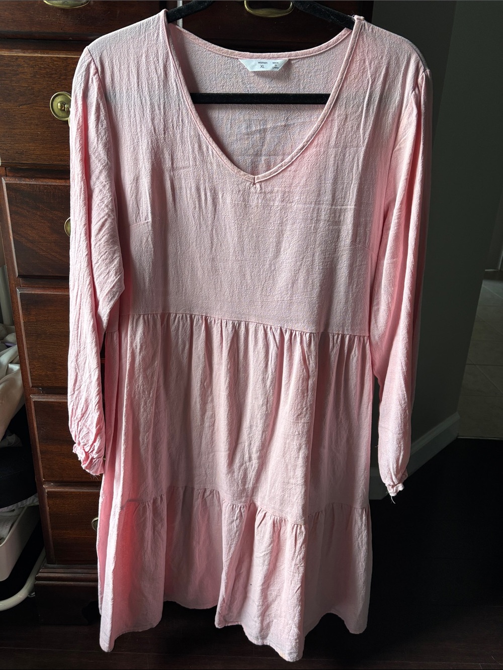 Womens Pink Tiered Long-Sleeve Dress